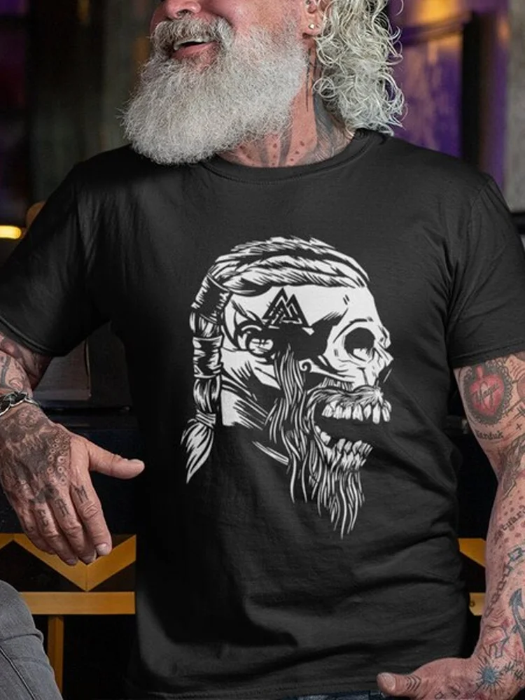 BrosWear Men's Viking Skull Short Sleeve Comfy T Shirt
