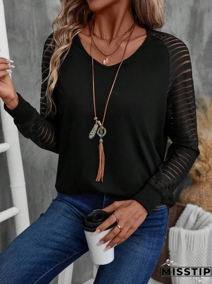 Women's V-Neck Striped Print Casual Long Sleeve T-Shirt