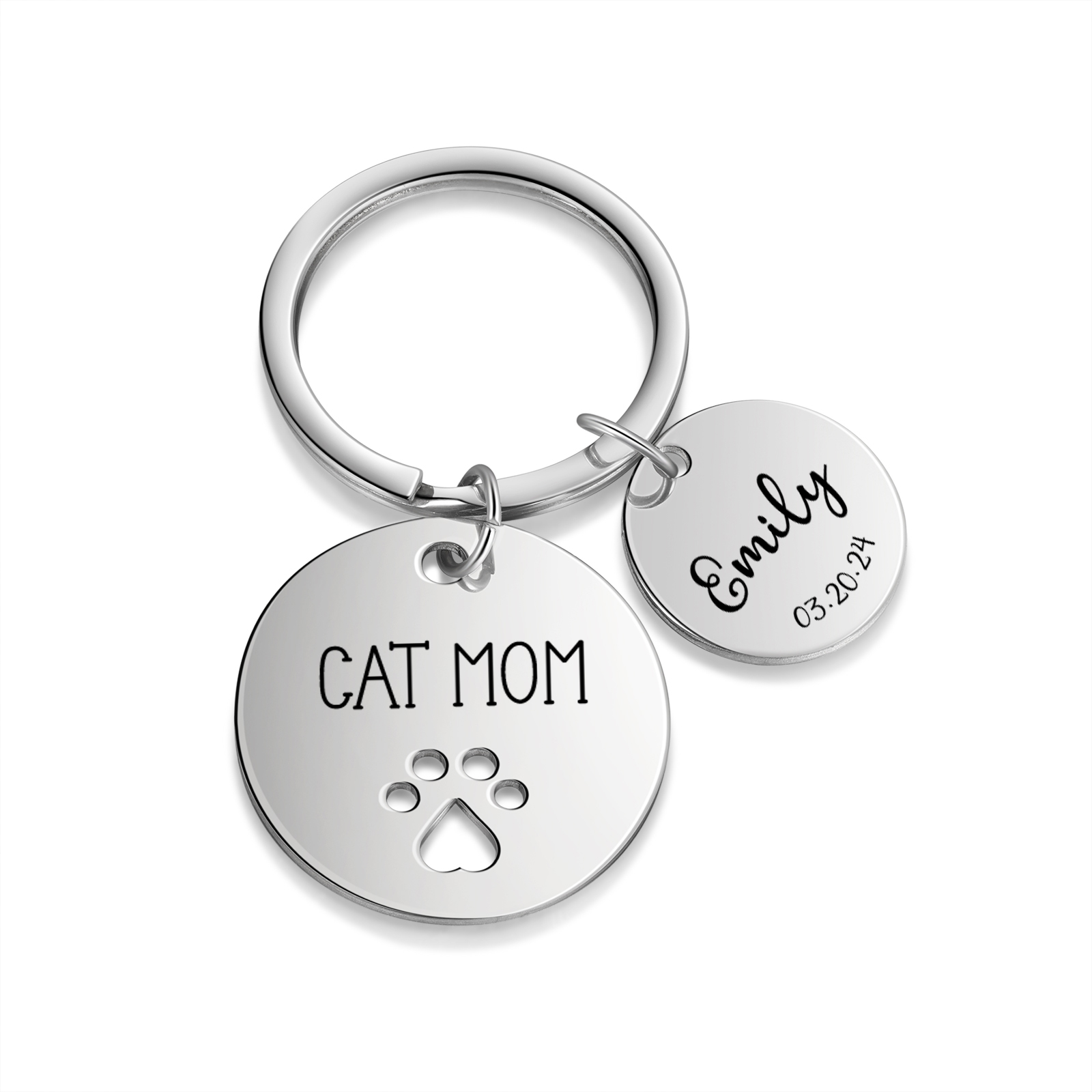 Personalised 1 Name & 1 Date & 1 Text Keychain Cat Paw Circle Charm Keychain Gifts for Mother/Grandma-Jessemade AU