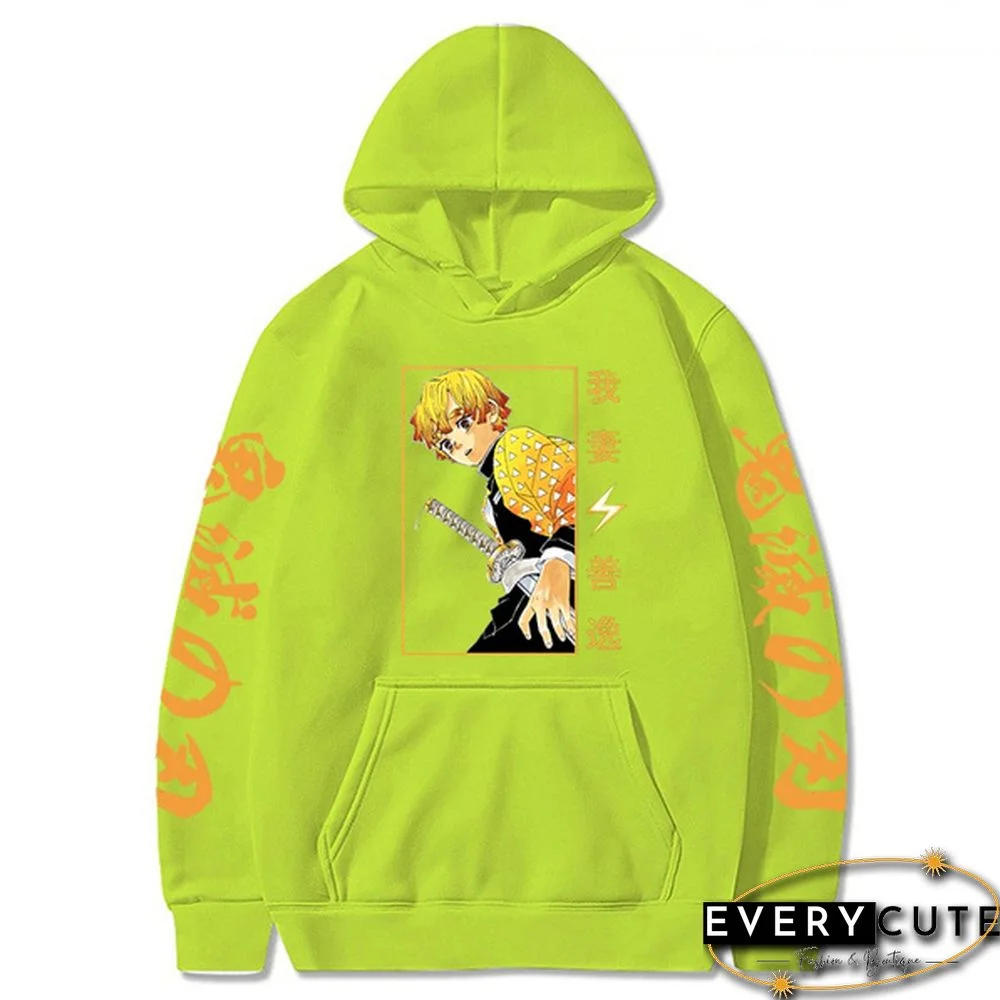 Hot Anime Demon Slayer Kimetsu No Yaiba Hoodies Agatsuma Zenitsu Printed Sweatshirt Streetwear Harajuku Long Sleeve Casual Pullover For Unisex