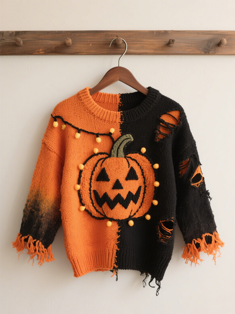Halloween Contrast Patch Comfort Knitted Sweater