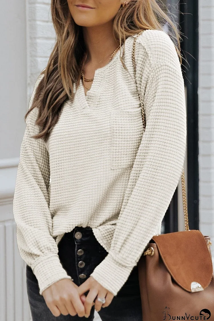 Pocket Detail Waffle Knit Top