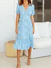 Floral Printed Split-Side Puff Sleeves Midi Dress