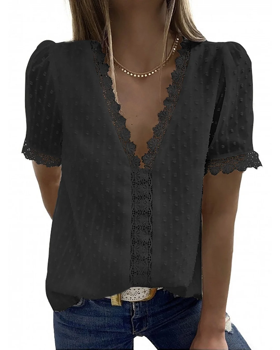 Summer Lace Jacquard Short Sleeve T-shirt