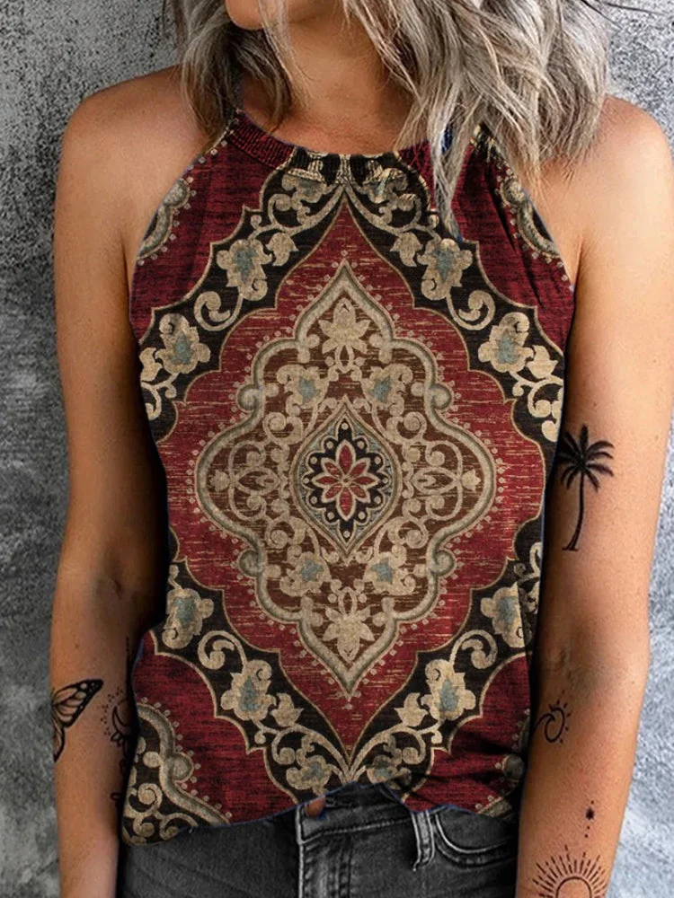 Red Tribal Print Tank Tops