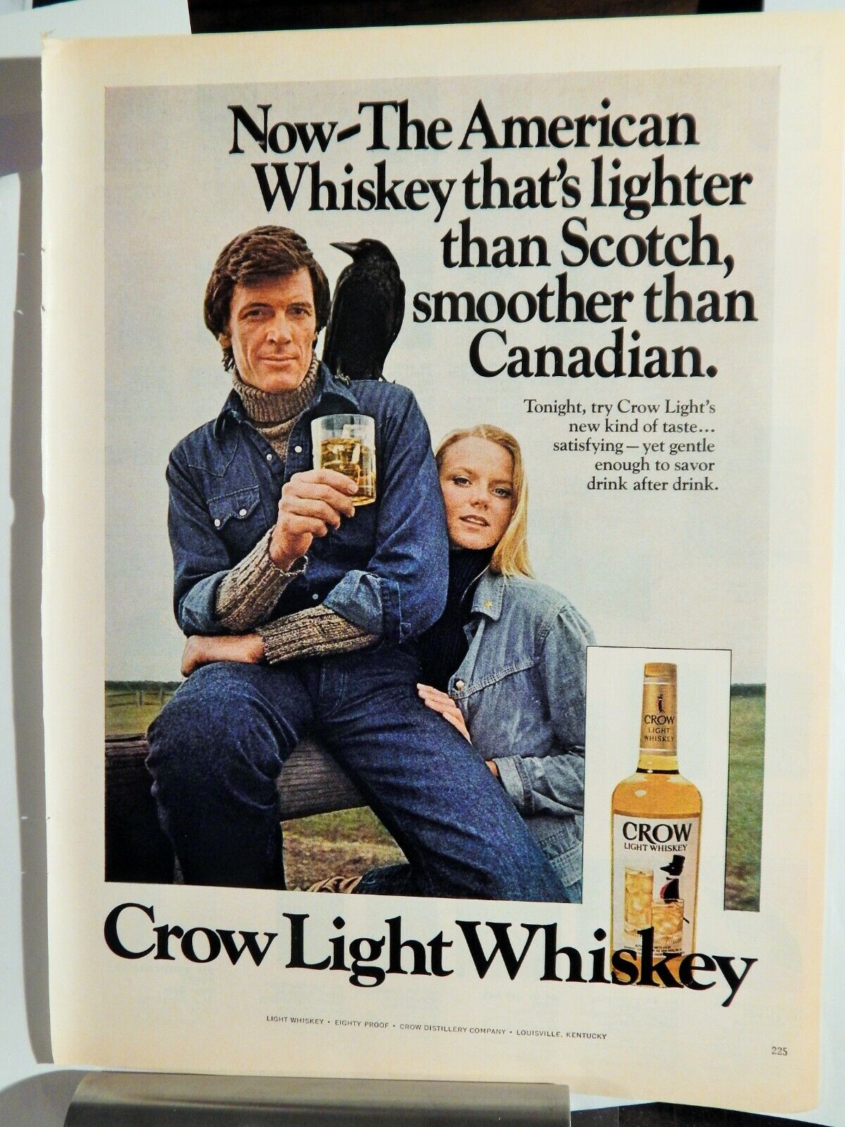 CROW LIGHT WHISKEY / PLAYBOY BOOK CLUB VTG 1973 Photo Poster painting AD, SOUGHT EPHEMERA