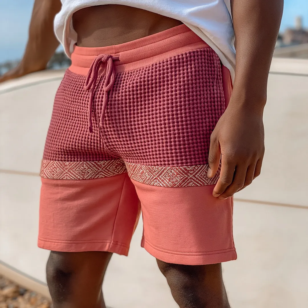 Waffle Knit Cotton Blend Shorts For Men - Comfortable, Breathable & Stylish Athletic Short With Elastic Waistband And Drawstring-INSPIREUSE