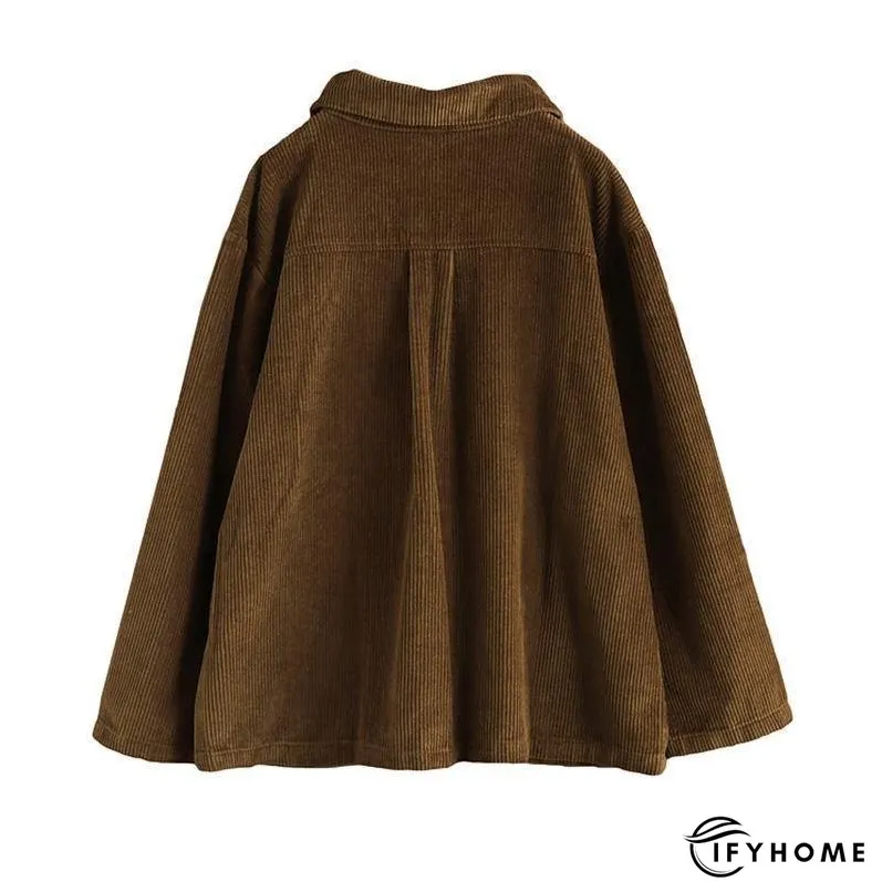 Women Plus Size Pocket Corduroy Coat | IFYHOME