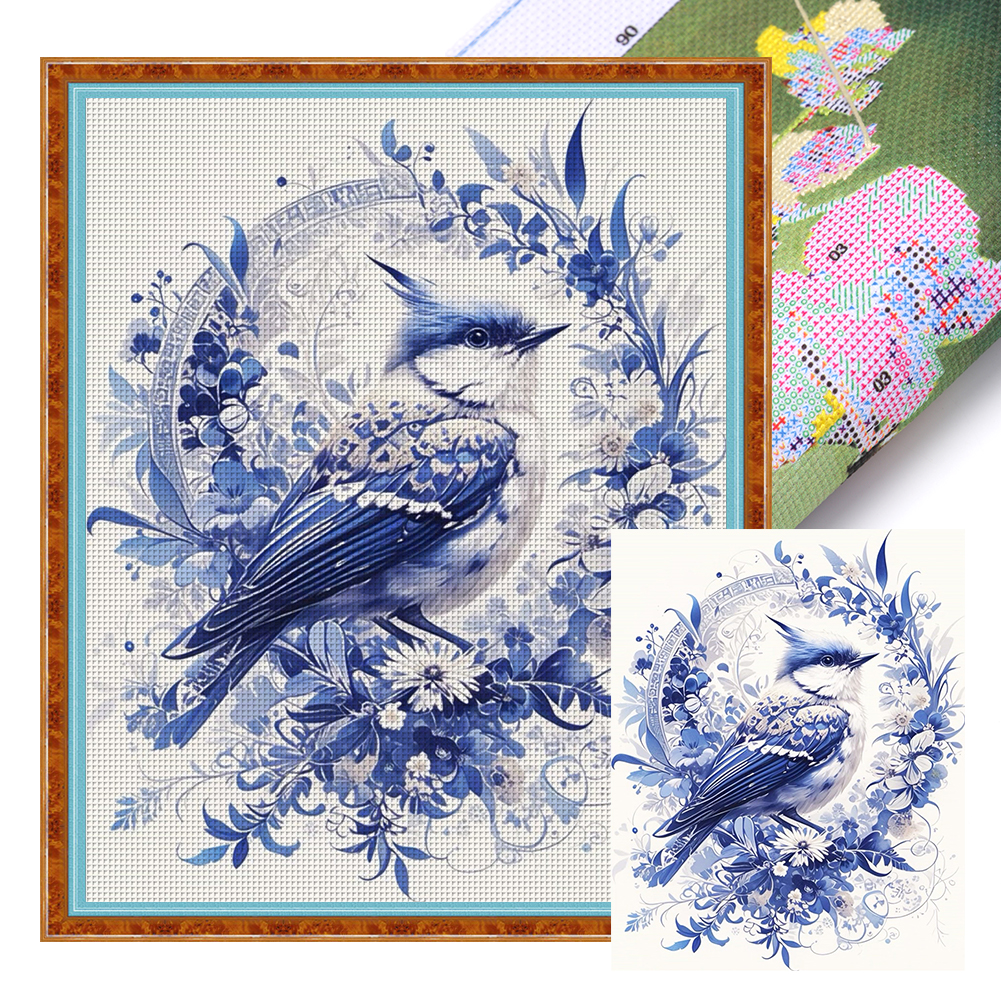 Blue And White Porcelain-Bird Full 11CT Pre-stamped Canvas(40*50cm) Cross Stitch