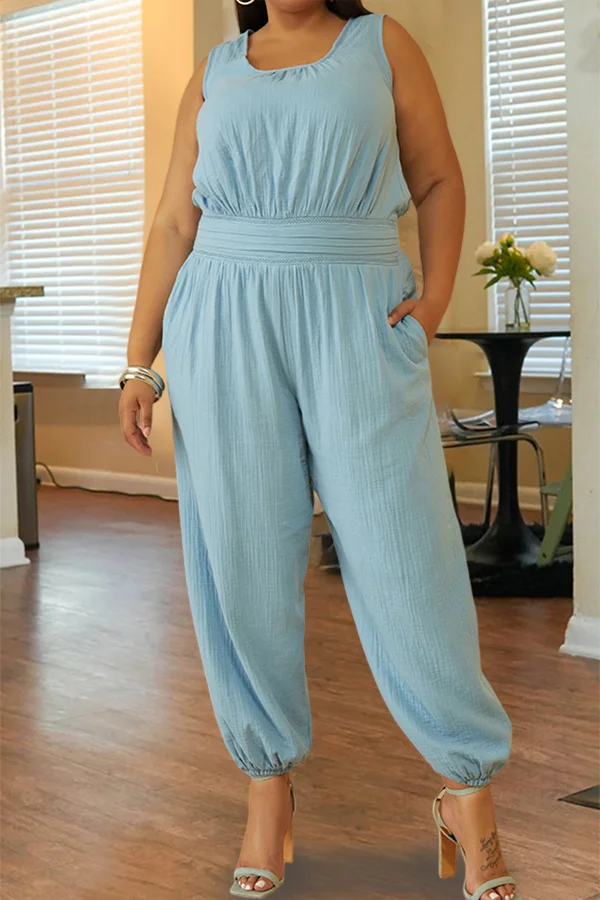 Casual Stylish Ruched Square Neck Jumpsuit