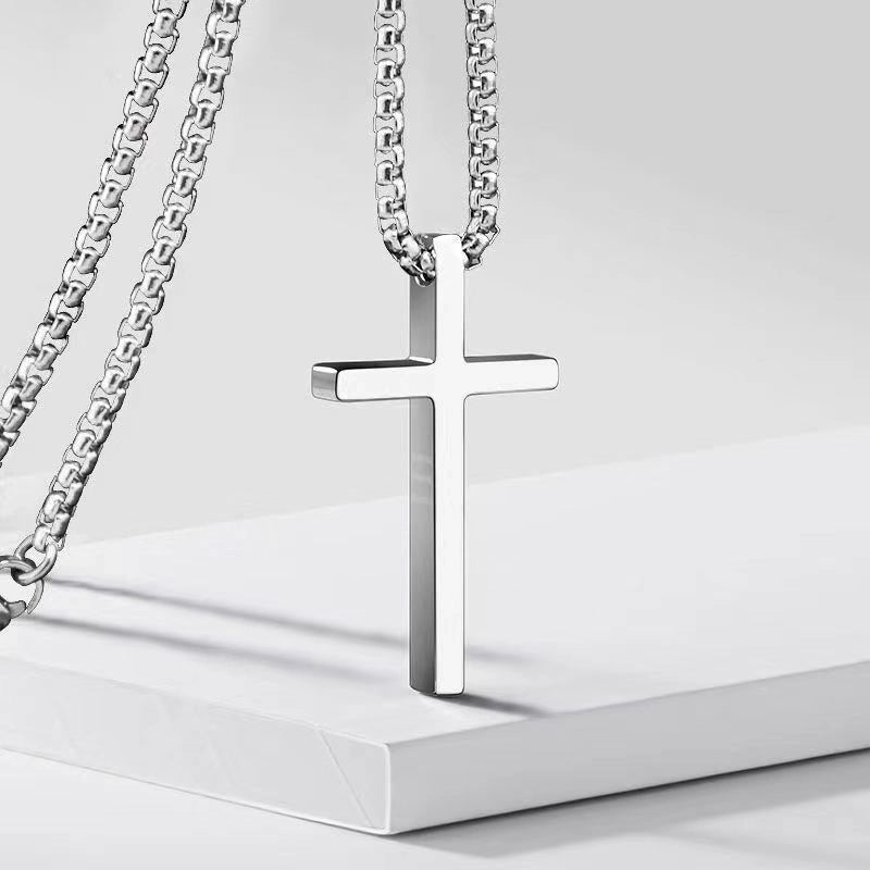 New Titanium Steel Glossy Cross Men's Necklace Hip Hop Versatile Long Sweater Chain Pendant Accessories