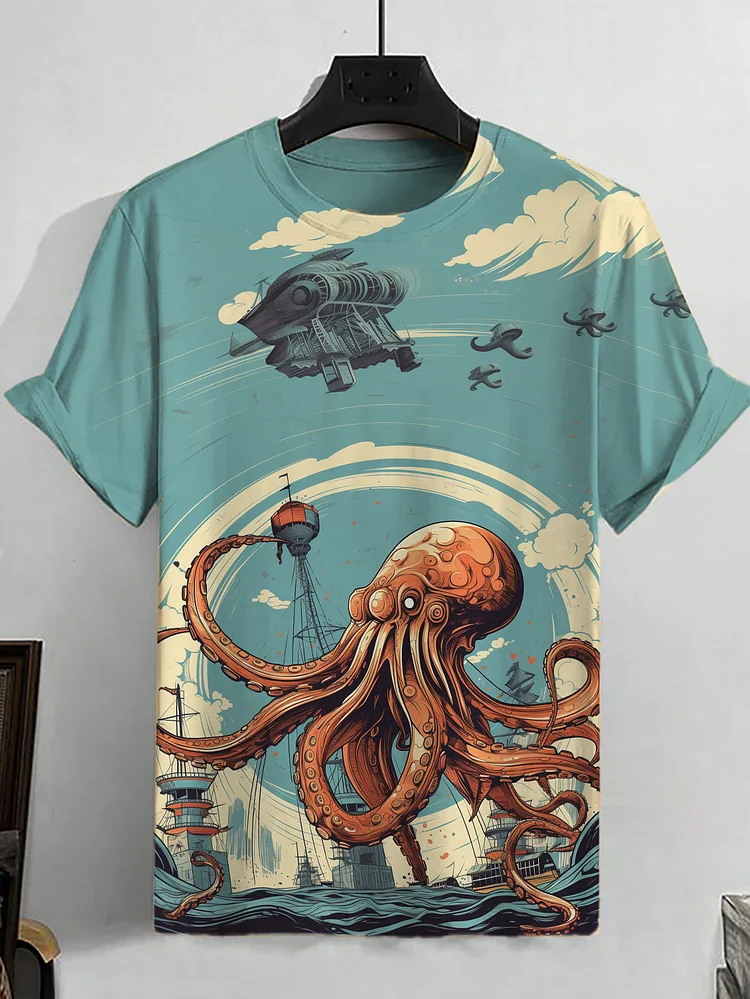 Men's Octopus Futuristic Sci-Fi Art Print Casual T-Shirt