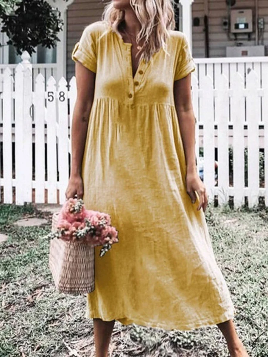 Cotton and Linen Solid Color Maxi Dress