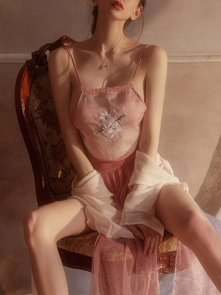 Kawaii Pajamas Spring Sleepwear Women Small Chest Temptation Perspective Chinese National Style Bellyband Hot Erotic Underwear