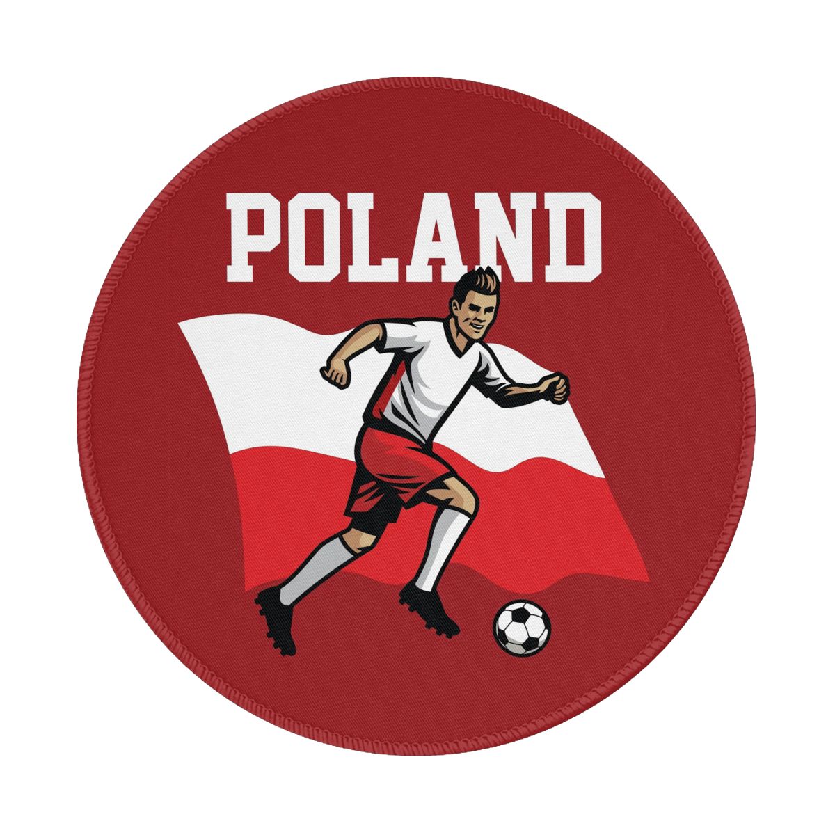 Poland Soccer Player Non-Slip Rubber Round Mouse Pad