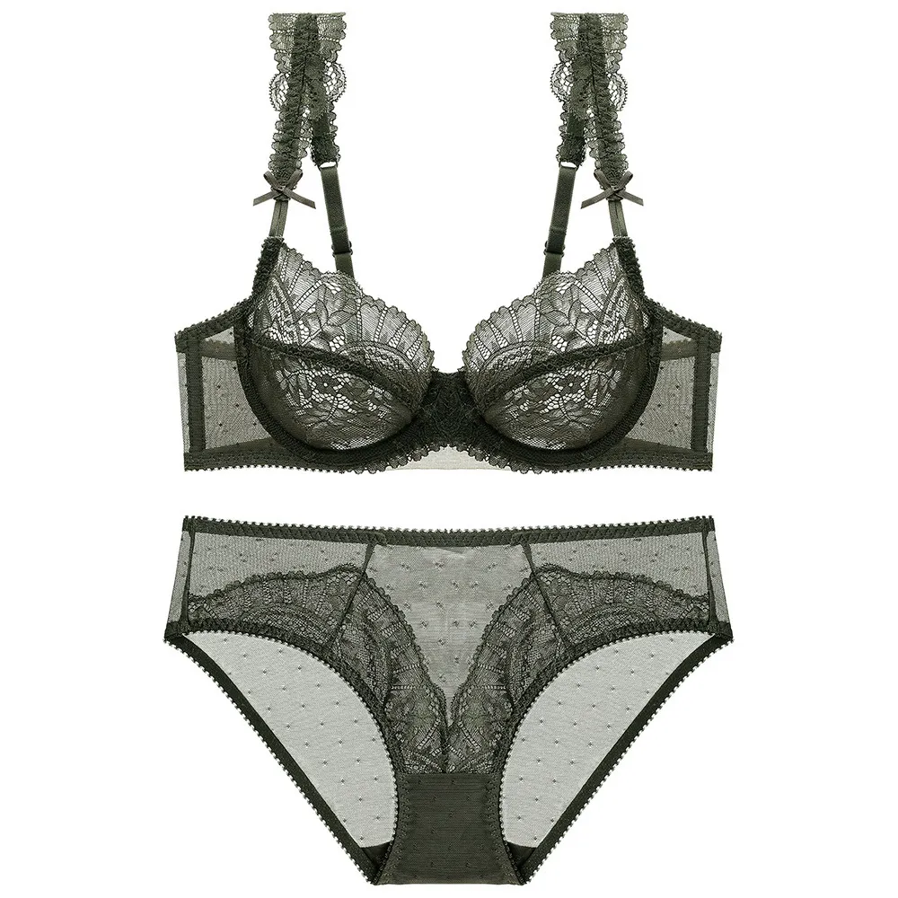 Churchf Lace Sexy Lingerie Set Large-Size Transparent Bra Large Bra Small Side Non-Slip Lady Bra Set