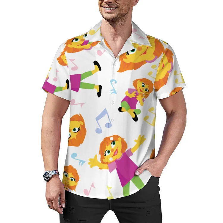 Funny Sesame Print Groovy Dance Julia Music Tropical Men's Retro Bowling Shirts Rockabilly Style Button Down Cuban Camp Shirt - Heather Prints Shirts