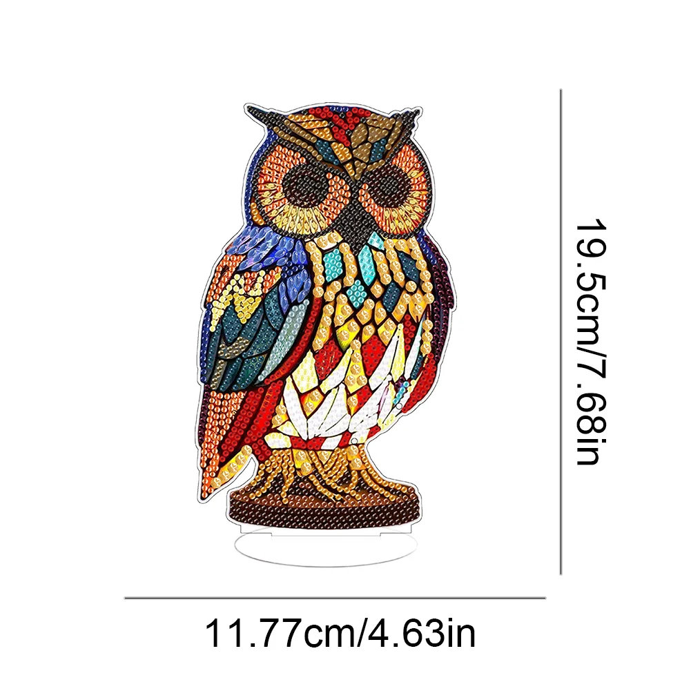 DIY Owl Acrylic Single-Sided Diamond Painting Desktop Decoration with Light for Office Desktop Decor