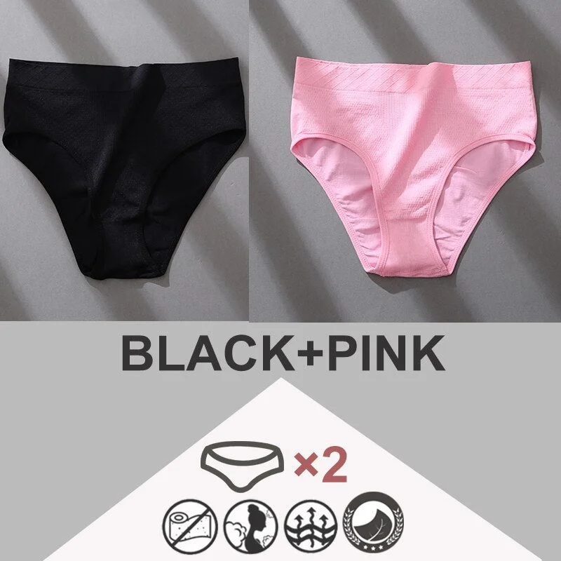 FINETOO 2PCS/Set Women Panties Bodyshaper M-2XL Women's Underwear Lingerie 8 Solid Colors Sexy Female Undepant High Waist Briefs