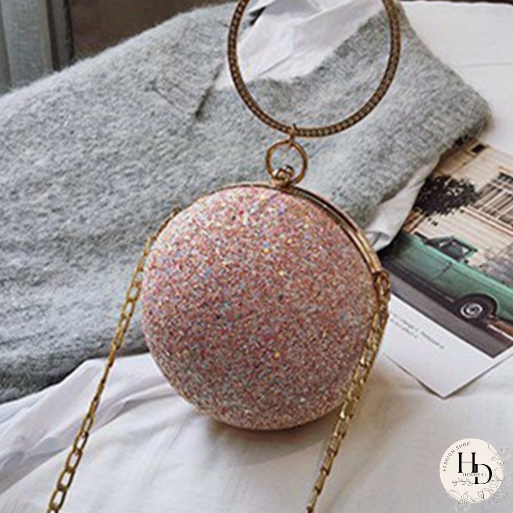 Pink Fashion Patchwork Round Crossbody Bag