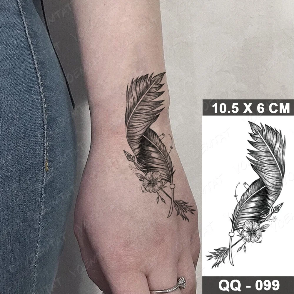 Waterproof Temporary Tattoo Sticker Feather Wings Flash Tatoo Freedom Flying Bird Hand Wrist Fake Tatto For Body Art Women Men