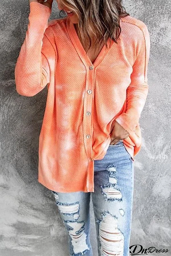 Reverse Tie Dye Button Cardigan