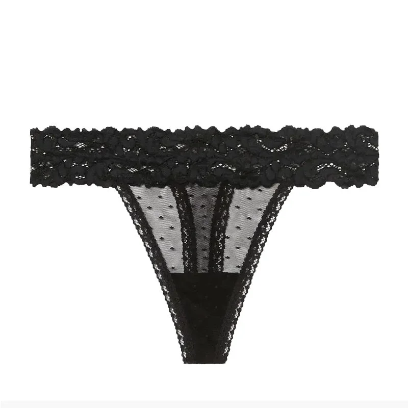 Sexy Dot Mesh Pink Thong Women Low Waist Panties Transparent Underwear Sex T-back Female Lingerie Panty Lace Briefs G String