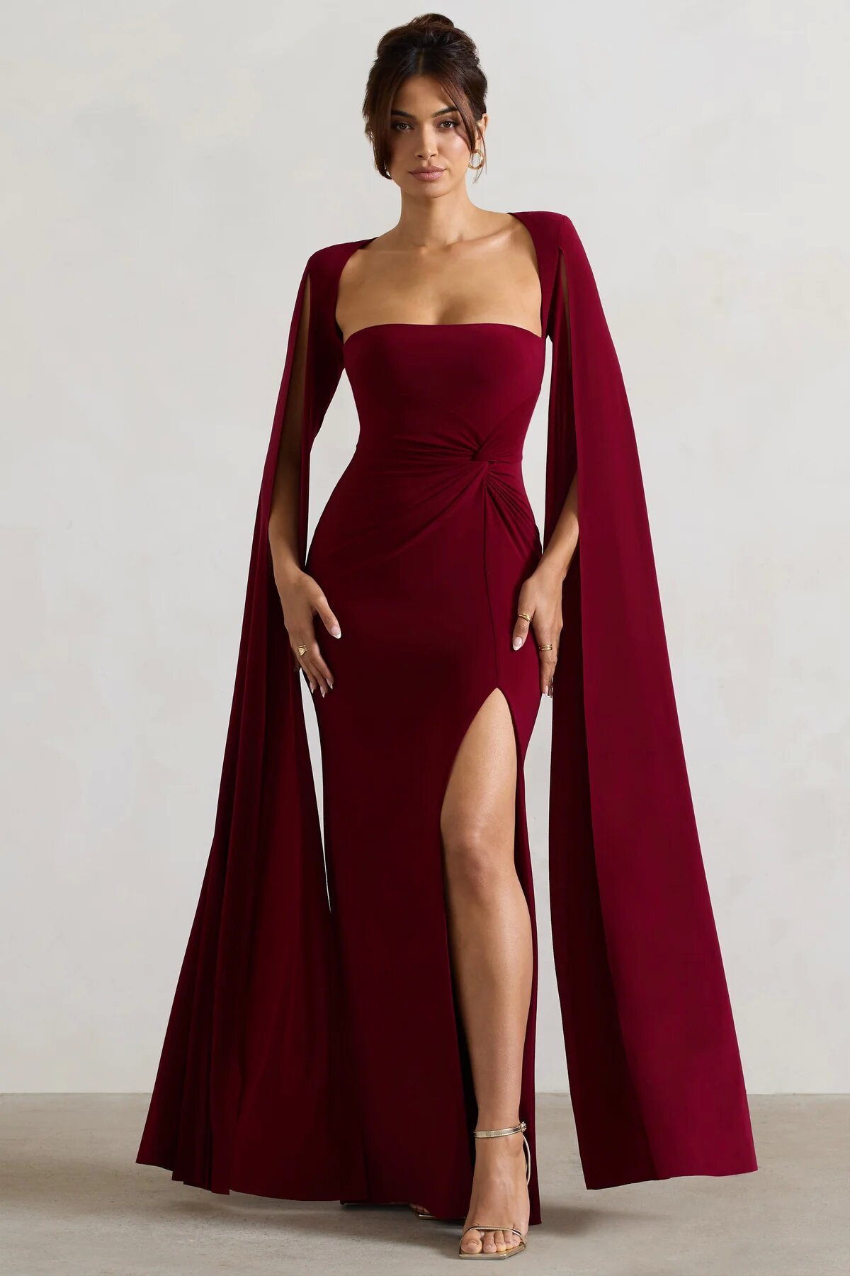 WB_HR_CL134865037-ClarettaBerrySquareNeckTwistedMaxiDressWithCapeSleeves0_1200x.jpg Elegant Bodycon High Slit Long Sleeved Shawl Women Dress Elasticity Tight Sexy Party Club Evening Dress Female Vestido