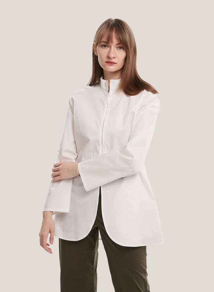 Stand-Collar Zipped Stretch Cotton Shirt