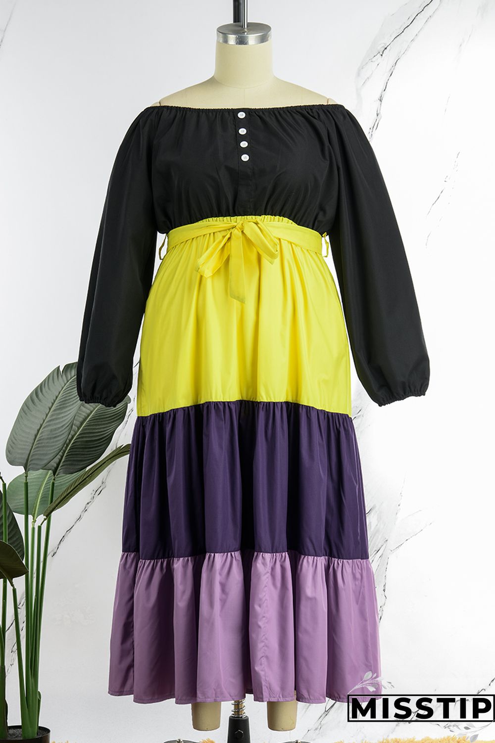 Green Casual Solid Patchwork Square Collar A Line Plus Size Dresses