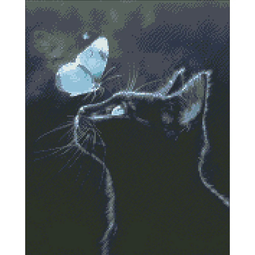 9CT Full Stamped Cross Stitch Bead Embroidery- Cat Butterfly(Canvas|40*52CM)