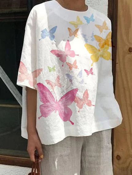 Butterfly Print Top Zaesvini
