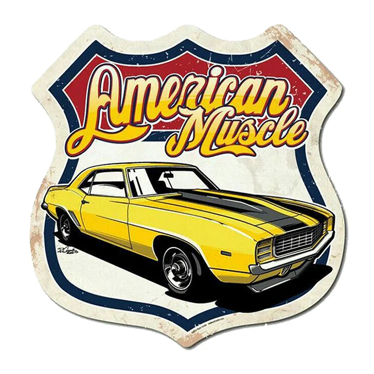 Muscle américain - bouclier vintage enseigne en étain - 11.8x11.8inch