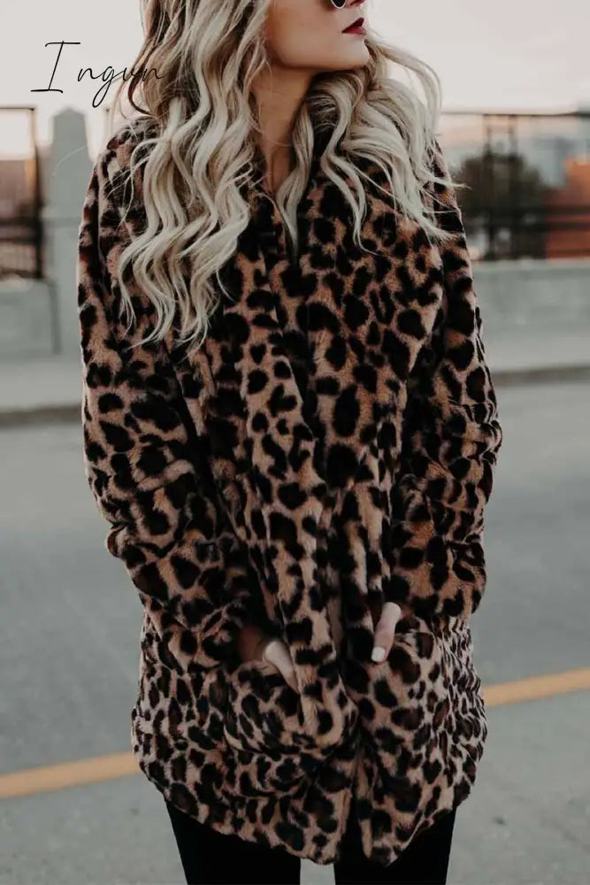 Ingvn - Women’s Lapel Leopard Coat S / Tops