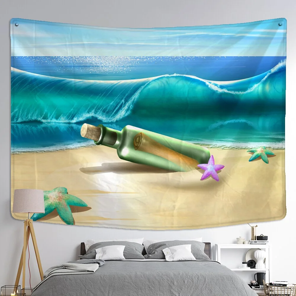 seaview room Tapestry Sea Coconut Tree Wall Hanging Beach Tapestries 3D Printed Large Wall Tapestry Boho Hippie Home Decor