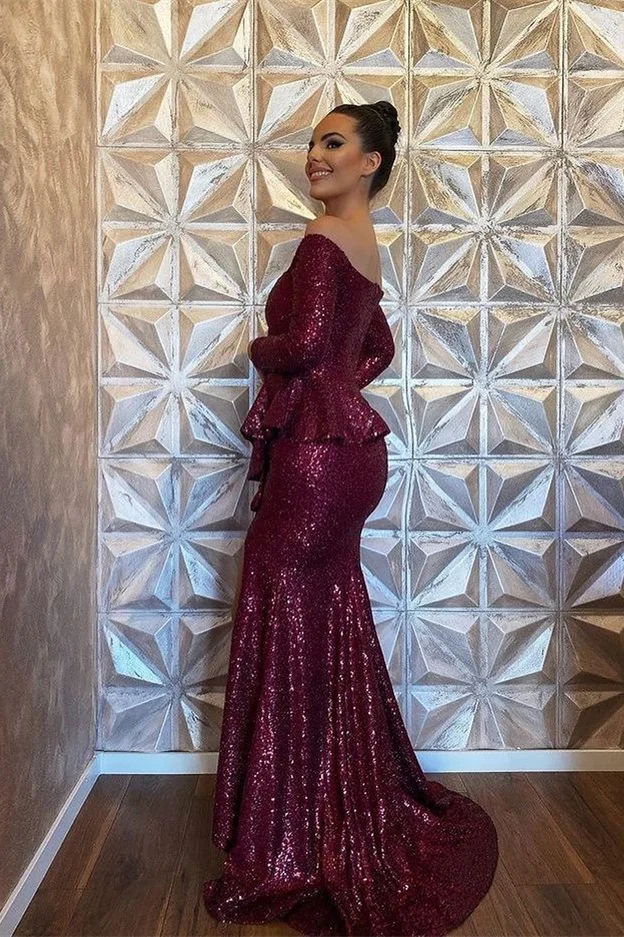 Burgundy Mermaid Scoop Pleated Mesh Dress