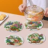 4PCS Diamond Painted Wooden Flower Basket Placemats Insulated Dish Mats with Holder