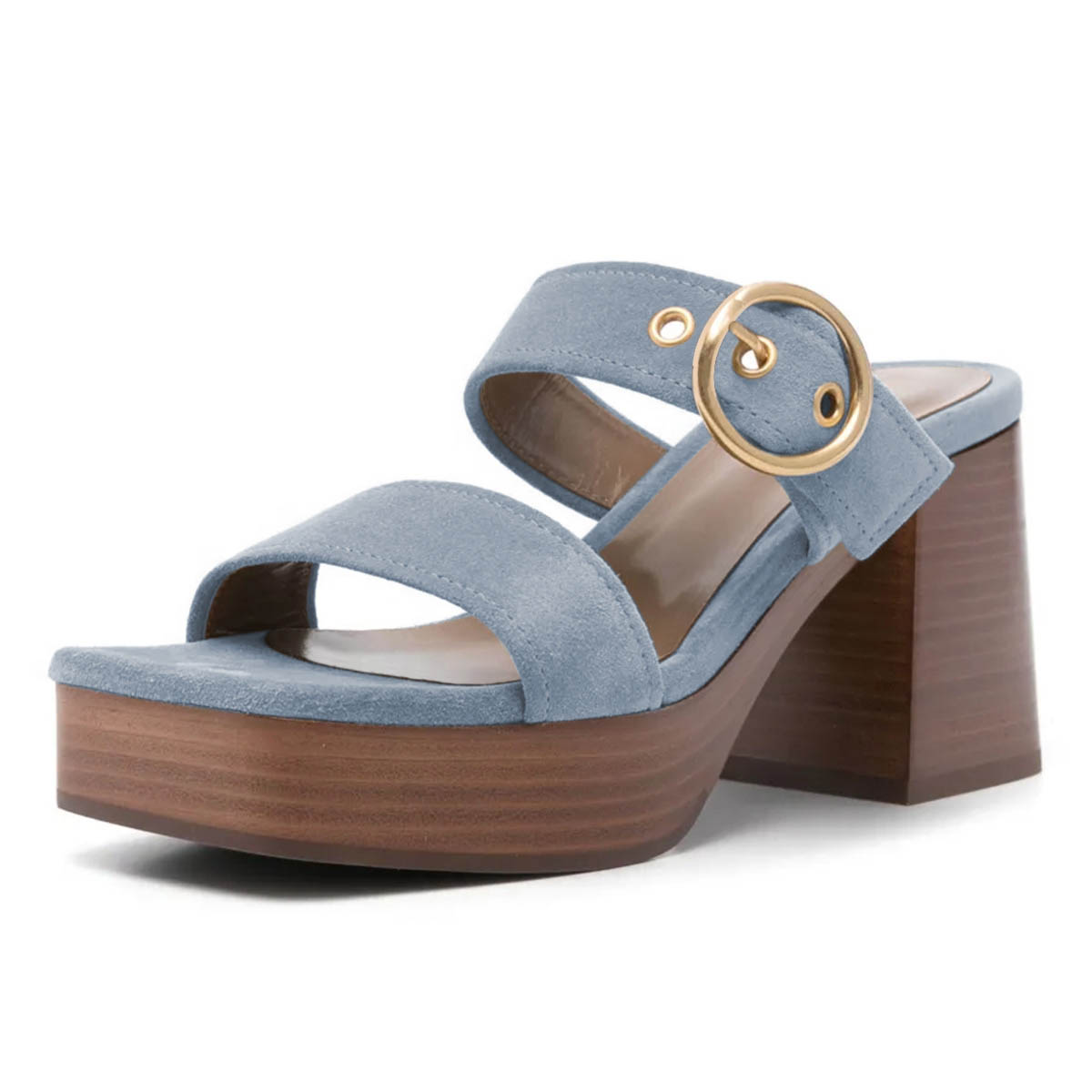 Light Blue Square Toe Platform Women Sandals with Two Straps Nicepairs