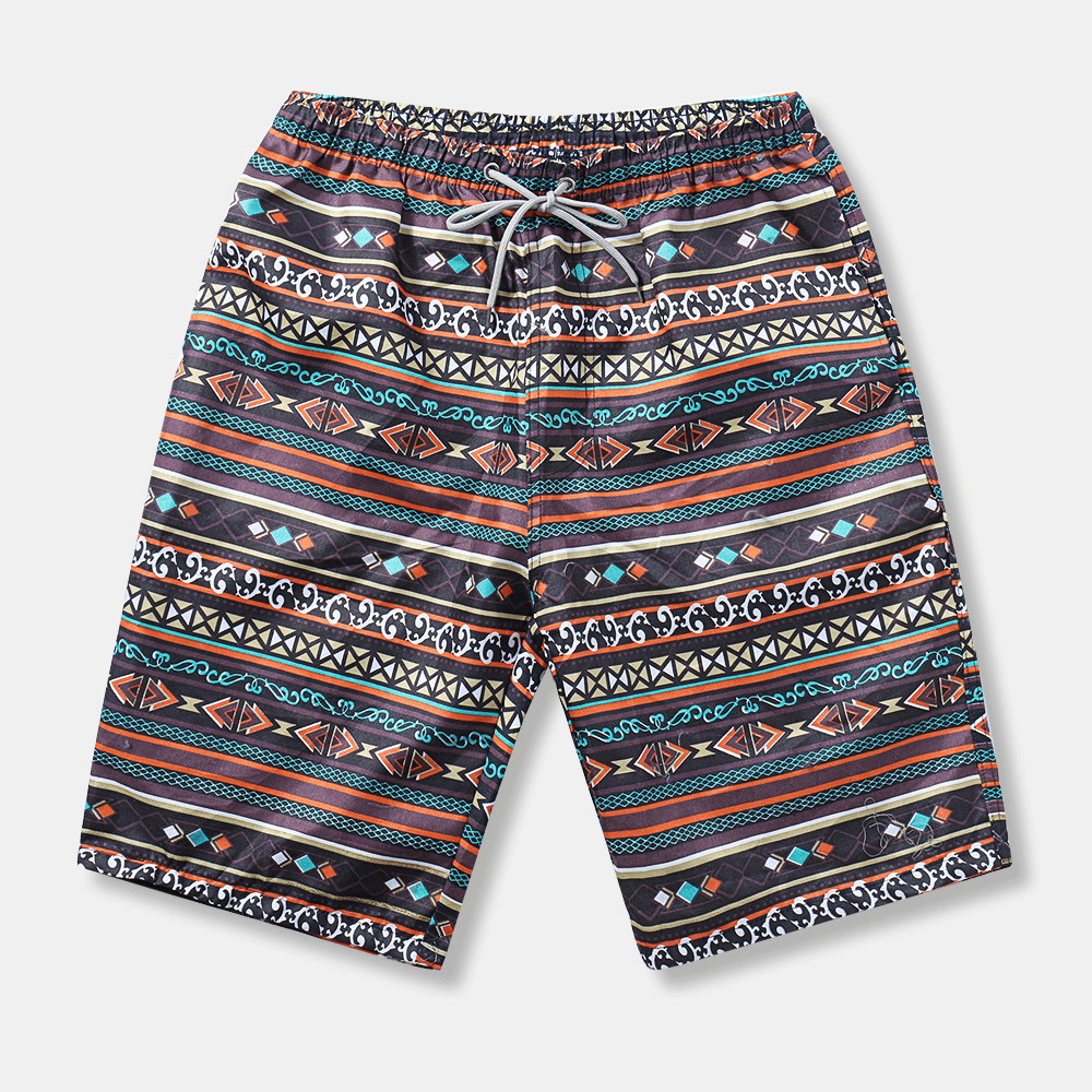 Mens Ethnic Style Pattern Casual Beach Board Shorts