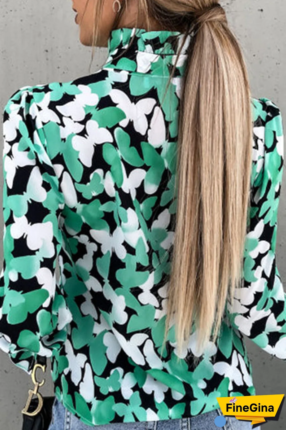 Fashion Elegant Print Flounce Strap Design Stringy Selvedge Collar Tops