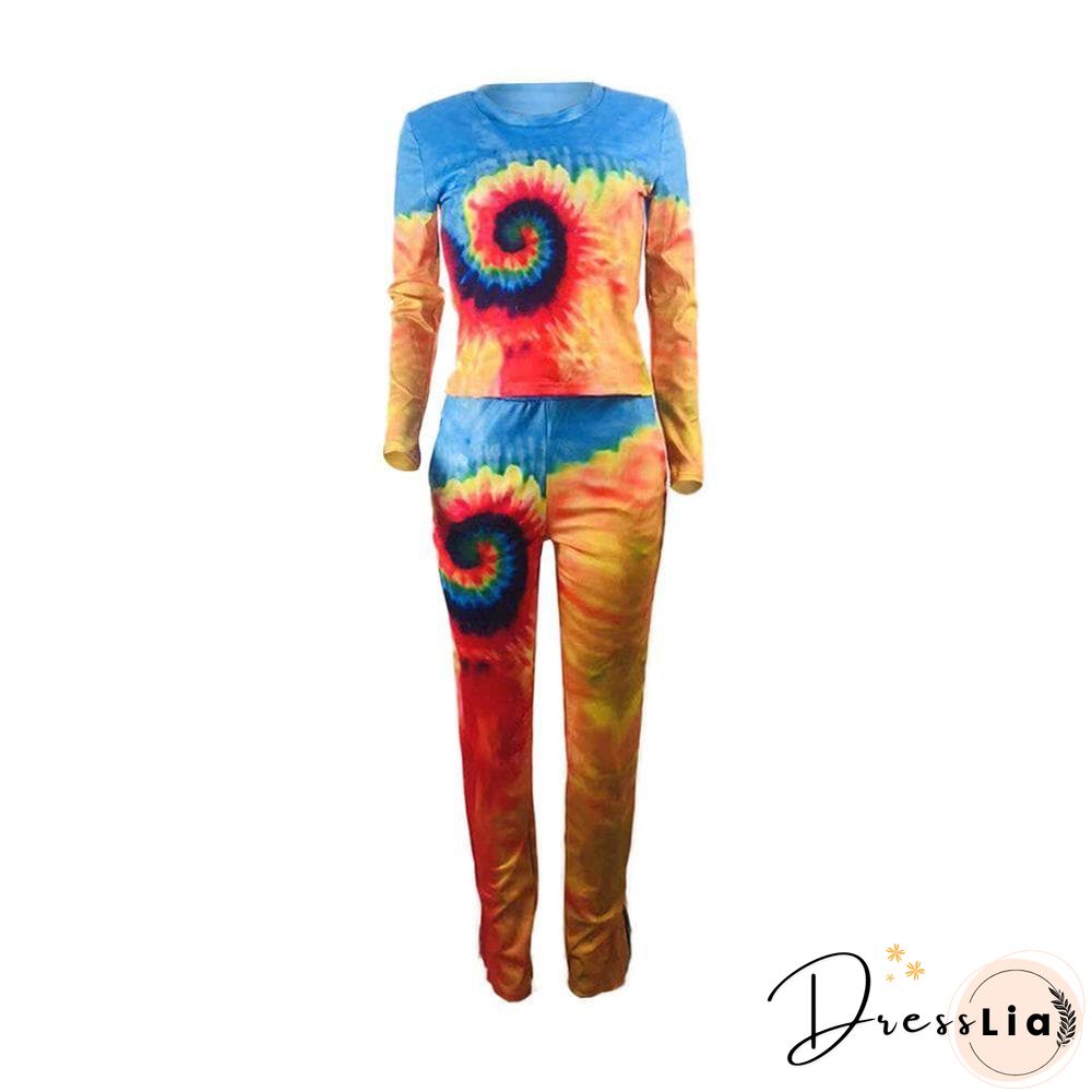 Fashion Tie-Dyed Positioning Print Two-Pieces Set