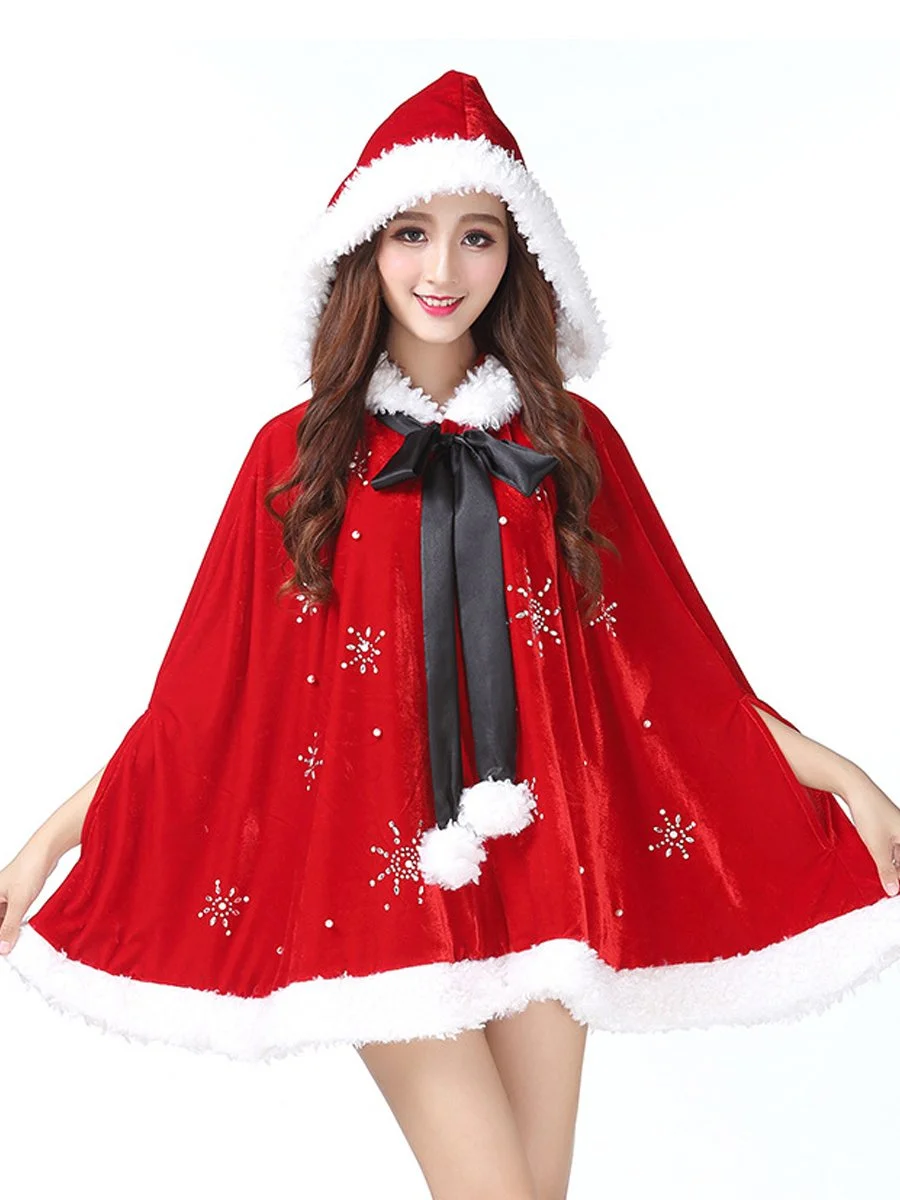 Christmas Costumes Plush Rhinestone Lace-up Santa Claus Cosplay Shawl Dress