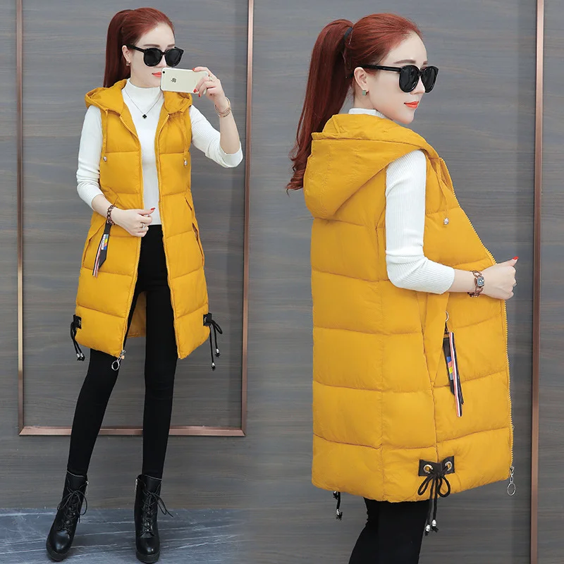 Toloer Cotton Vest Female Medium Long 2024 Autumn Winter New Korean Version Of Fashion Hooded Slim Large Size Cotton Vest-Outfit Ideas