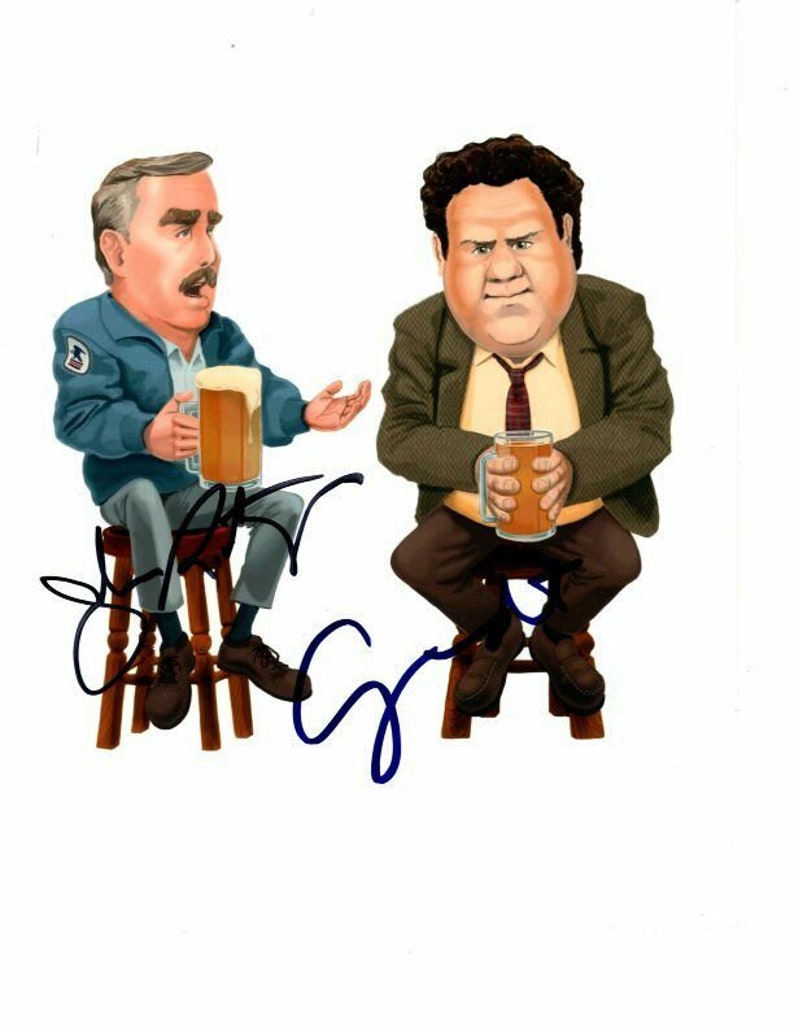 George wendt & john ratzenberger signed autographed cheers norm cliff Photo Poster painting