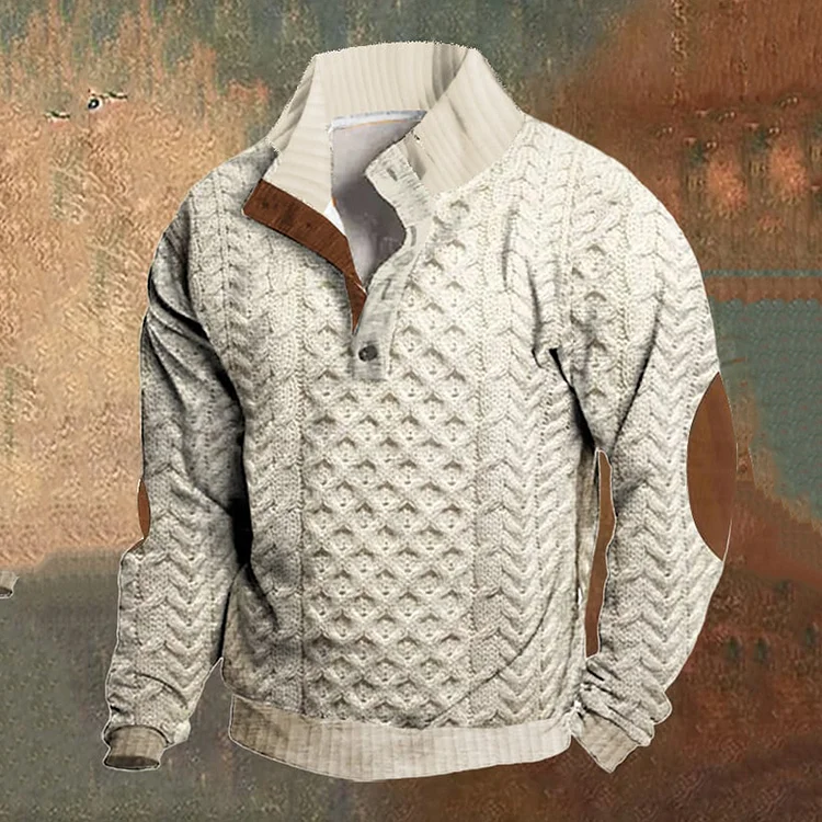 Utbros Men's Vintage Country Western Henley Stand Collar Casual Sweatshirt