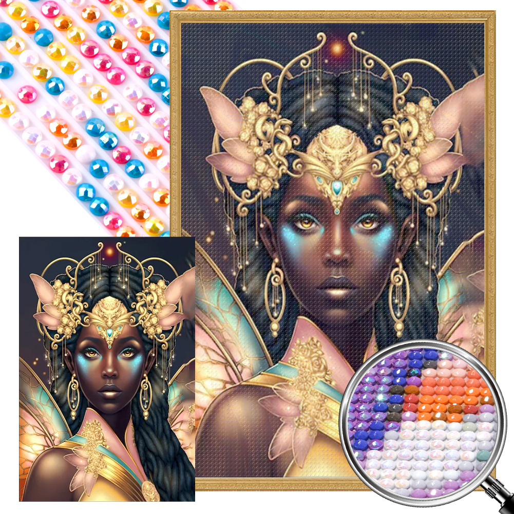 Dark-Haired Elf Girl 40*60cm(picture) full round drill diamond painting with 3 to 5 colors of AB drills