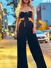 Lace-Up Bandeau Vest Top+Wide Leg Pants Suits