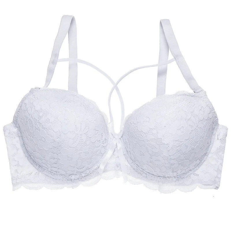 FINETOO Sexy Lace Bra Fashion Racerback Floral Bras For Women B C Cup Underwire Lingerie Bralette Female Bow Brallete Brassiere