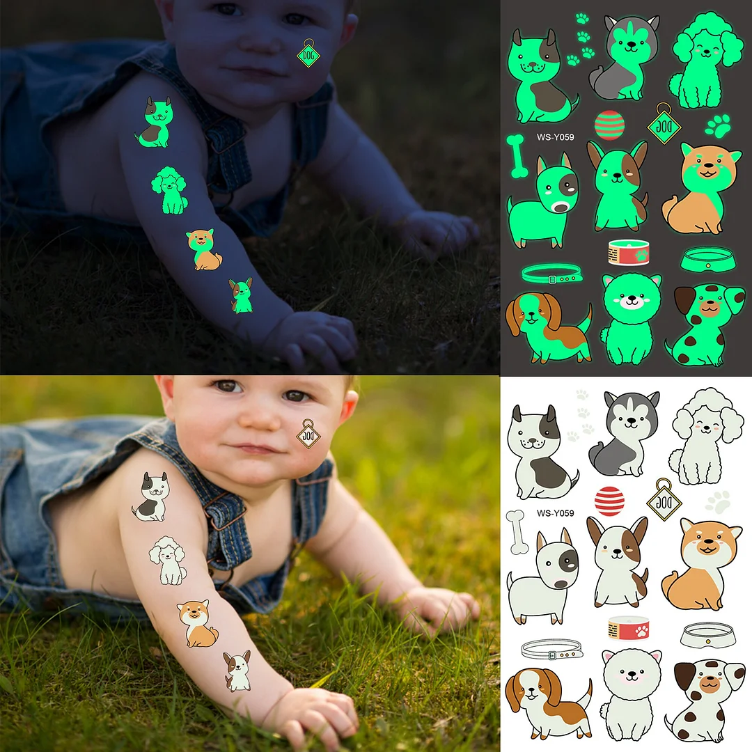Sdrawing Glow In The Dark Temporary Tattoos For Kids Boys Kids Fake Luminous Tattoo Flash Animal Cartoon Party Favor Set Glowing Zoo