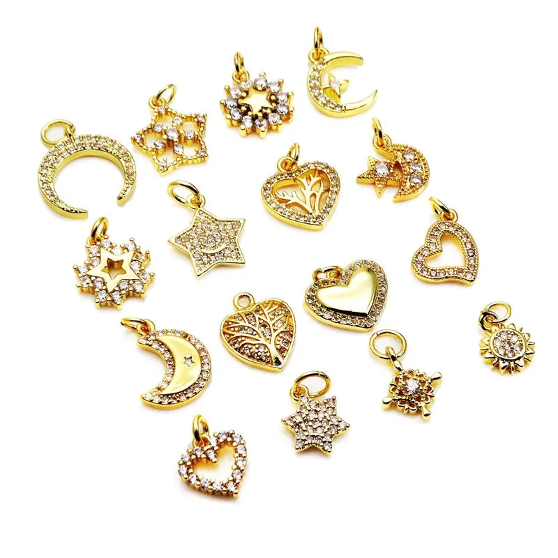1 Piece 10*11mm 10*13mm 12*10.5mm Copper Zircon Star Heart Shape Flower Jewelry Accessories Pendant